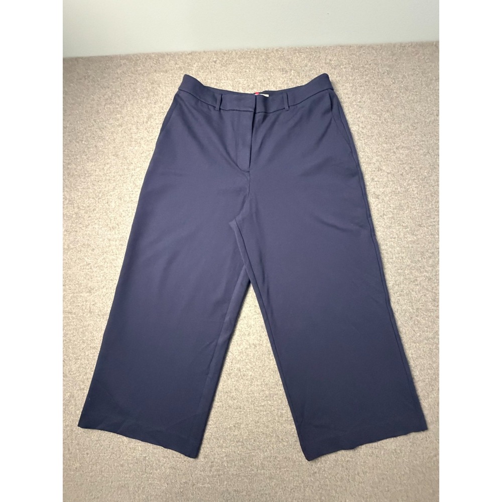 Boden Crop Trouser Pants Women 14P Navy Blue Wide Leg High Rise Business Career